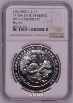 China 2006 10 Y Yuan 1 Oz 10th Bank of Beijing Silver Panda Coin NGC MS70 withCOA