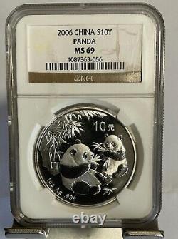 China 2006 silver panda coin, 1 OZ 10 Yuan NGC MS69