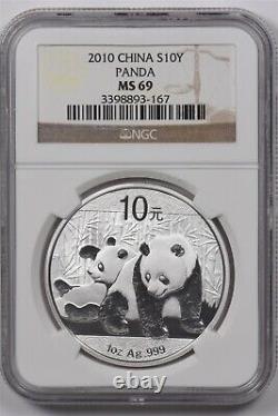 China 2010 10 Yuan silver NGC MS69 PANDA NG1571 combine shipping