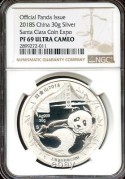China 2018 Official Silver Panda Issue, Santa Clara Expo, Dragon, NGC PF69 UC
