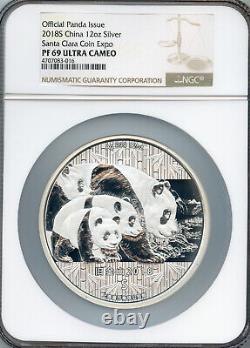 China 2018 Silver 12 ounce Panda, DRAGON BOAT, NGC PROOF 69, Mintage only 275
