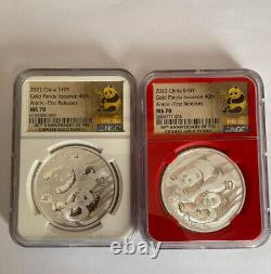 China 2022 10 Yuan Panda Silver Coin First Releases 40th Anniversary NGC MS70