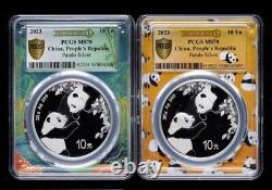 China 2023 PCGS MS70 Panda Silver Coin 30g First Day Issue Panda Lable 2Pcs