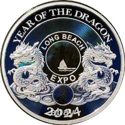 China 2024 Dragon 1oz Silver Panda, Year of the Dragon, PROOF Long Beach Expo