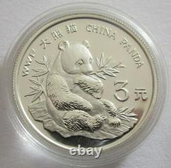China 3 Yuan 1997 35 Years WWF Panda Silver