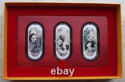 China 3 x 20g (total 60g) Silver Colored Panda Medals / Bars Set Sichuan