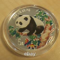 China 5 yuan Panda 1998 colored silver 99.9% 1/2 oz silver coin+capsule (silver)