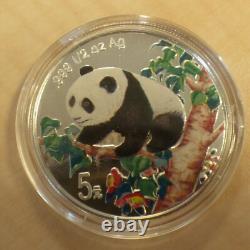 China 5 yuan Panda 1998 colored silver 99.9% 1/2 oz silver coin+capsule (silver)