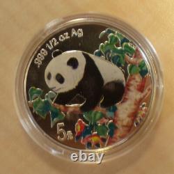 China 5 yuan Panda 1998 colored silver 99.9% 1/2 oz silver coin+capsule (silver)