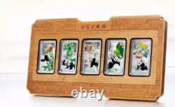 China 5x20g (total 100g) Silver Colored Panda Medals / Bars Set