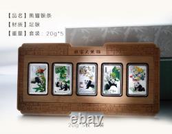 China 5x20g (total 100g) Silver Colored Panda Medals / Bars Set