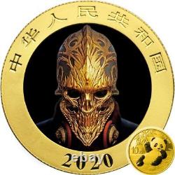 China PANDA GOLD MASK CHINESE HERITAGE 1600 BC ¥10 Yuan 2020 Silver coin 30 gr F