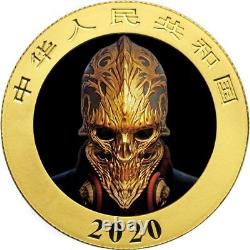 China PANDA GOLD MASK CHINESE HERITAGE 1600 BC ¥10 Yuan 2020 Silver coin 30 gr F