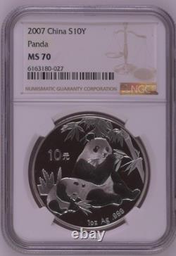 China Silver Panda 10 Yuan 2007 NGC MS 70