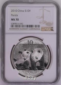 China Silver Panda 10 Yuan 2010 NGC MS 70