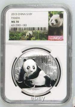 China Silver Panda 10 Yuan 2015 NGC MS 70
