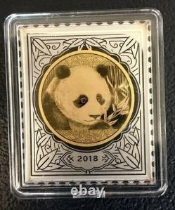 Chinese Stamp Series. 999 Fine Silver + 24k Gold Gilded Panda Stamp Silver Bar