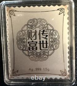 Chinese Stamp Series. 999 Fine Silver + 24k Gold Gilded Panda Stamp Silver Bar