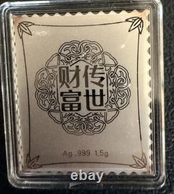 Chinese Stamp Series. 999 Fine Silver + 24k Gold Gilded Panda Stamp Silver Bar