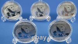 Five 30 g Pure Silver Chinese Pandas 2016