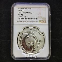 Frosted Bamboo 2003 China 10 Yuan 1 oz Panda Silver Coin NGC MS 70