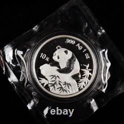 LARGE DATE SERIF 1 1999 China 10 Yuan 1 oz Panda Silver Coin