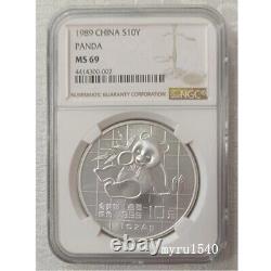 NGC MS69 1989 China 10YUAN Coin China 1989 Panda Silver coin 1OZ With box