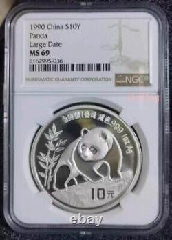 NGC MS69 1990 China Panda 1OZ Coin Silver Coin 10Yuan China Panda Coin 1Pcs