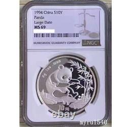 NGC MS69 1994 China 10YUAN Coin China 1994 Panda Silver coin(Large Date) 1OZ