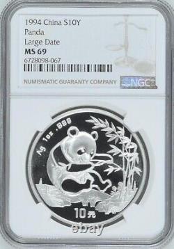 NGC MS69 1994 China Panda 1oz Silver Coin Large Date
