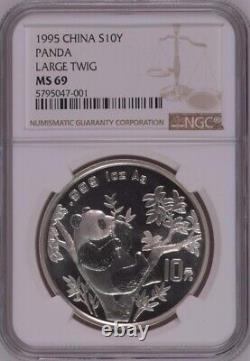 NGC MS69 1995 China Panda 1oz Silver Coin Large Twig