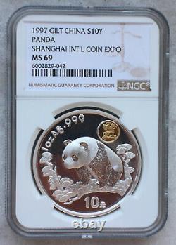 NGC MS69 1997 China Silver 1oz Panda Coin Shanghai Int'l Stamp & Coin Expo