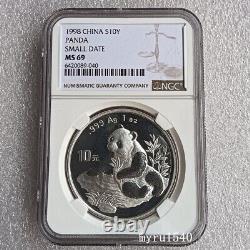 NGC MS69 1998 China 10YUAN Coin China 1998 Panda silver coin 1oz SMALL DATE