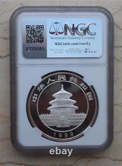 NGC MS69 1999 China 1oz Silver Panda Coin (Large Date Plain 1, Shenyang Mint)