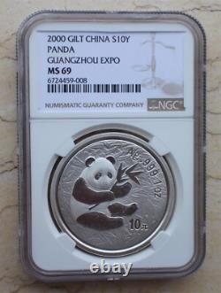 NGC MS69 2000 China 1oz Silver Panda Coin Guangzhou Coin Expo