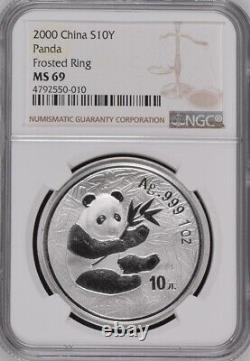 NGC MS69 2000 China Panda 1oz Silver Coin Frosted Ring