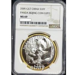 NGC MS69 2005 China 10YUAN Beijing International Coin Expo Panda Silver Coin 1oz