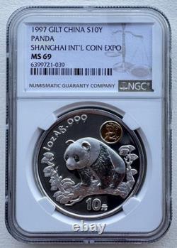 NGC MS69 China 1997 Shanghai International Coin Expo Panda Silver Coin 1oz