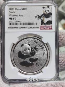 NGC MS69 China 2000 Mirrored Ring Panda 1oz Silver Coin