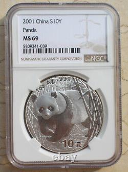 NGC MS69 China 2001 1oz Silver Panda Coin
