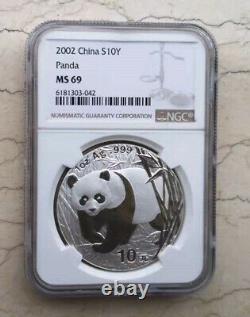 NGC MS69 China 2002 1oz Silver Panda Coin