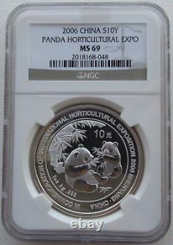 NGC MS69 China 2006 Shenyang Horticultural Expo Panda Silver Coin 1oz 10Y