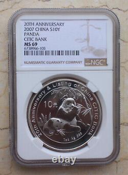 NGC MS69 China 2007 1oz Silver Panda Coin 20th Anniversary Listing CITIC Bank