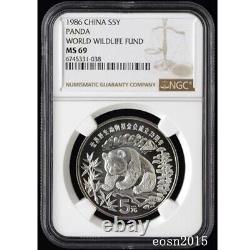 NGC MS69 China 5YUAN WORLD WILDLIFE FUND PANDA Silver Coin 22g Ag. 90 36MM