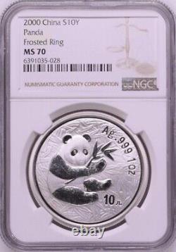 NGC MS70 2000 China Panda 1oz Silver Coin Frosted Ring