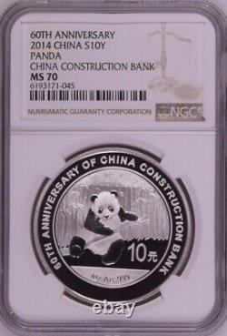NGC MS70 2014 China 60th Anniversary of Construction Bank 1oz Silver Panda Coin