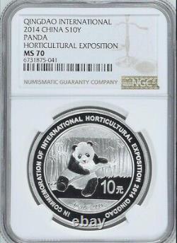 NGC MS70 2014 China Qingdao Horticultural Expo 1oz Silver Panda Coin with COA