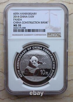 NGC MS70 2014 China Silver 1oz Panda Coin 60th Ann. Construction Bank