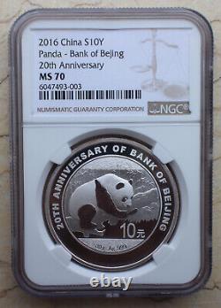 NGC MS70 2016 China 30g Silver Panda 20th Anniversary Bank of Beijing