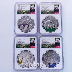 NGC MS70 2022 China 4 Pcs Enamel Silver (4x40g, toal 160g) Panda Medals Seasons